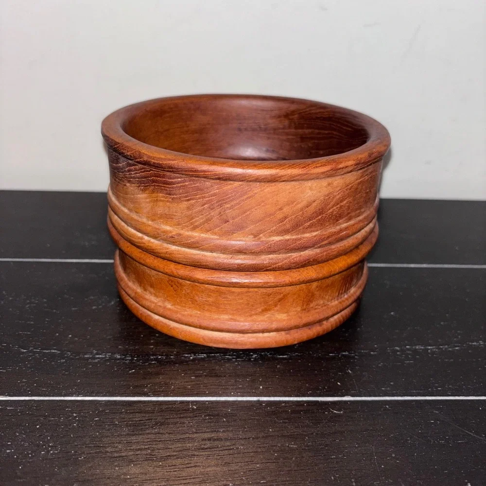 Vintage Hand Turned Solid Wood Ribbed Bowls | Set of 2 | Brown | MCM |‎ 6 inch